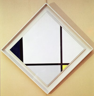 Tableau No I: pastylka do ssania z trzema liniami i niebieskim, szarym i żółtym autorstwa Piet Mondrian