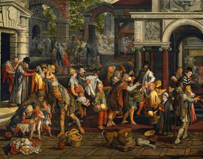 Chrześcijańskie uczynki miłosierdzia (Mt 25:35-36) autorstwa Pieter Aertsen