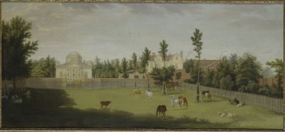 Widok na nową willę, stary dom i stajnie z całej Burlington Lane, Chiswick Villa (olej na płótnie) autorstwa Pieter Andreas Rysbrack