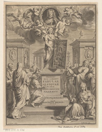 Bajki Ezopa Fajdros sie. uwolniony z bajek Ezopa (tytuł na obiekcie) autorstwa Pieter Balthasar Bouttats