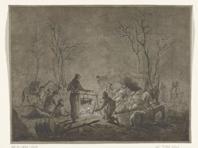 Biwak Kozaków przy pożarze podczas okupacji francuskiej w 1813 roku w Amsterdamie autorstwa Pieter Bartholomeusz. Barbiers