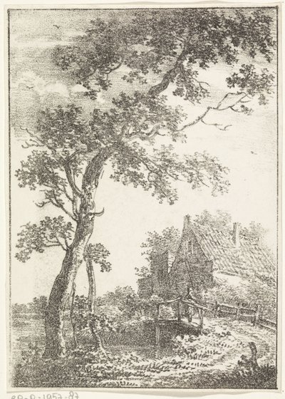 Krajobraz z drzewem, mostem i domem autorstwa Pieter Bartholomeusz. Barbiers