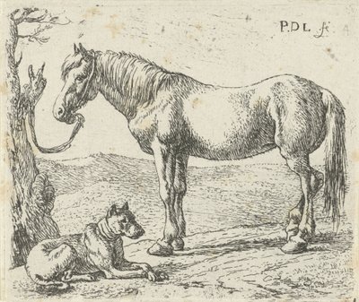 Koń i pies na łące Konie (tytuł serii) autorstwa Pieter Bodding van Laer