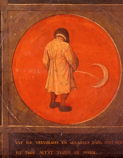 Cokolwiek robię, nie żałuję, ciągle sikam na księżyc, c1558-1560 autorstwa Pieter Bruegel the Elder