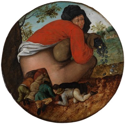 Człowiek z workiem pieniędzy i pochlebcy autorstwa Pieter Brueghel the Younger