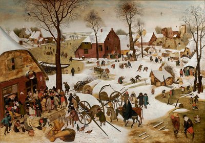 Spis ludności w Betlejem Numeracja w Betlejem, początek XVII wieku.. autorstwa Pieter Brueghel the Younger