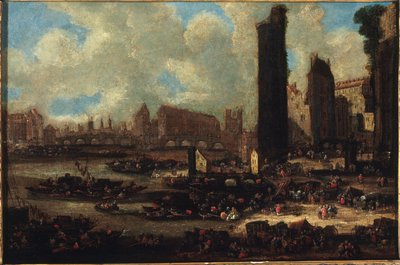 Le Pont-Neuf, la Cité, la Tour et la Porte de Nesle, ok. 1650, ok. 1650 (olej na płótnie) autorstwa Pieter Casteels