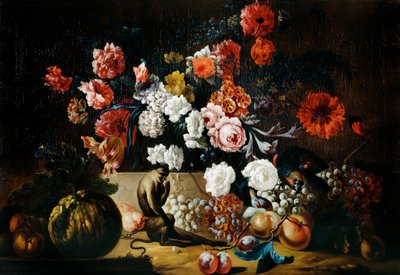 „Martwa natura z małpą”, XVIII wiek autorstwa Pieter Casteels