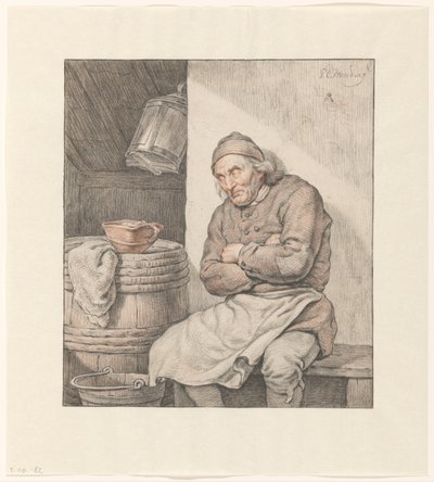 Siedzący, śpiący mężczyzna autorstwa Pieter Christoffel Wonder