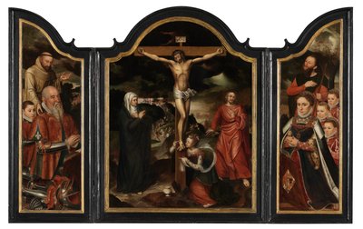 Chrystus na krzyżu z Dziewicą, św. Janem i Marią Magdaleną (olej na desce) autorstwa Pieter Claeissens