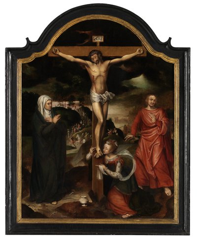 Chrystus na krzyżu z Dziewicą, św. Janem i Marią Magdaleną (olej na desce) autorstwa Pieter Claeissens