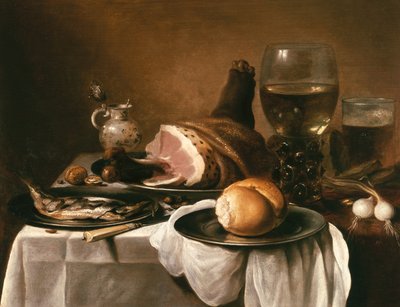 Martwa natura z szynką autorstwa Pieter Claesz