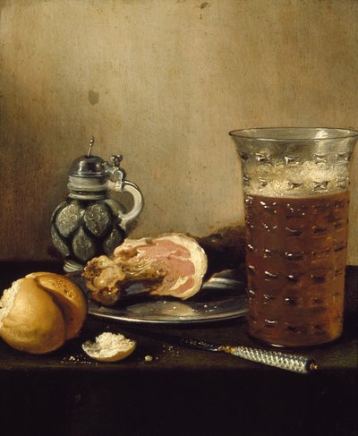 Martwa natura z szynką, XVII wiek autorstwa Pieter Claesz