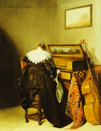 Siedząca Pani widziana z tyłu przed Virginalem, autorstwa Pieter Codde