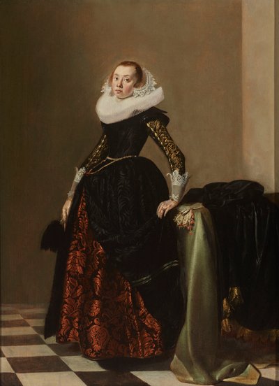 Portret bogato ubranej młodej kobiety, ok. 1630 r. (olej na desce) autorstwa Pieter Codde