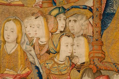 Flamandzki gobelin. Zwiastowanie. Detal, ok.1502-04 (złoto, srebro, jedwab i wełna) autorstwa Pieter Coecke van Aelst