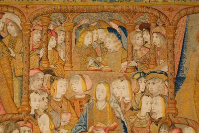 Flamandzki gobelin. Zwiastowanie. Detal, ok.1502-04 (złoto, srebro, jedwab i wełna) autorstwa Pieter Coecke van Aelst