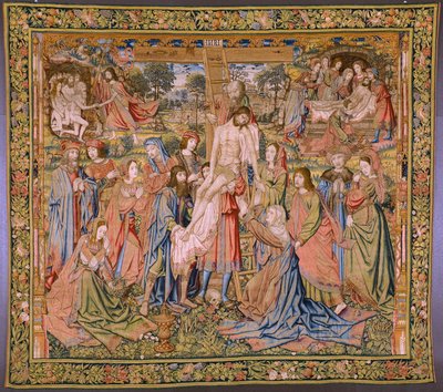 Flamandzki gobelin. Seria Męka Chrystusa: Zejście z krzyża (Kruisafneming, Descendimiento de la cruz). Produkcja Pieter van Aelst. Rysownik Jan van Roome. ok. 1507-1520. autorstwa Pieter Coecke van Aelst