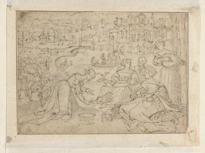 Recto- Miesiąc kwiecień (figury w parku przy zamku); Verso- Młodość z Trzech Wieków Człowieka autorstwa Pieter Coecke van Aelst