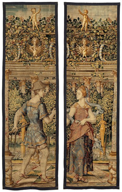 Vertumnus i Pomona: Vertumnus przemieniony w rybaka, ok. 1550 r. (złoto, wełna i jedwab) autorstwa Pieter Coecke van Aelst