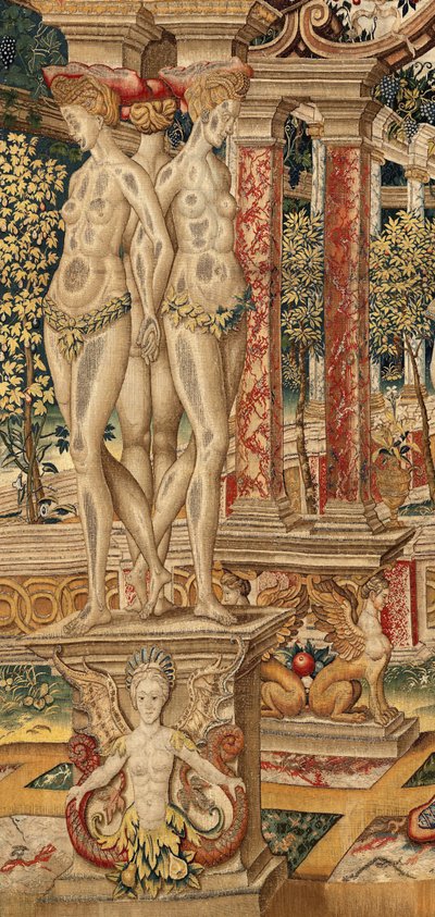 Vertumnus i Pomona: Vertumnus przekształcony w sekator. ok. 1550 (gobelin) autorstwa Pieter Coecke van Aelst
