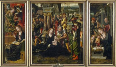 Zwiastowanie. Adoracja Trzech Króli. Adoracja pasterzy, druga ćwiartka 1 autorstwa Pieter Coecke van Aelst