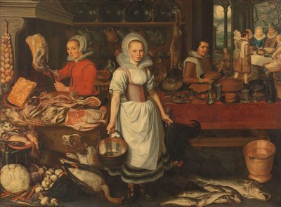 Scena kuchenna z przypowieścią o bogaczu i ubogim Łazarzu autorstwa Pieter Cornelisz. van Rijck (attributed to)
