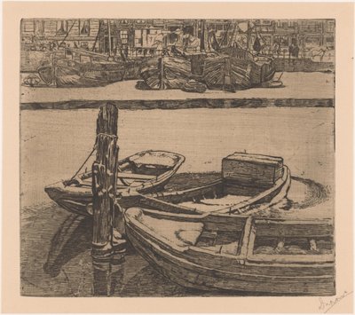 Statki w Damrak w Amsterdamie autorstwa Pieter Dupont (signed by artist)
