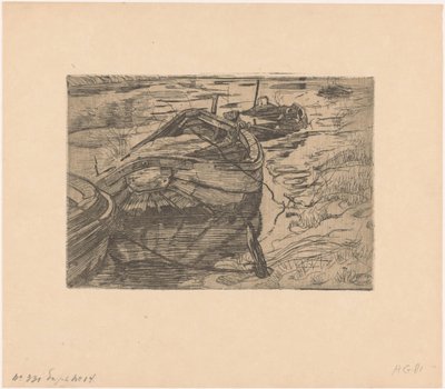 Zacumowane łodzie wiosłowe w rowie autorstwa Pieter Dupont