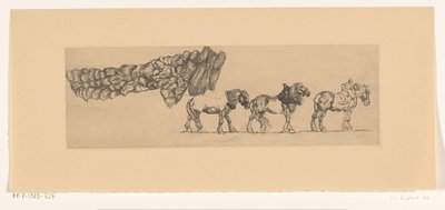 Trzy konie pociągowe i ładunek żniwiarza autorstwa Pieter Dupont
