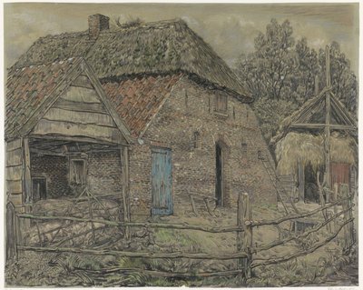 Duża stodoła, a przed nią chlew autorstwa Pieter Dupont