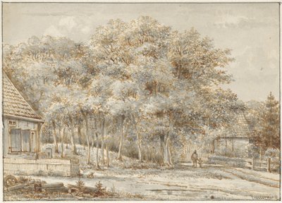 Leśna droga z dwoma domami autorstwa Pieter Ernst Hendrik Praetorius