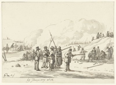 Obóz ludności cywilnej na wydmach Holandii Północnej, 19 stycznia 1814 r. autorstwa Pieter Gerardus van Os (signed by artist)