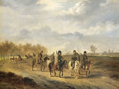 Kozacy na wiejskiej drodze w pobliżu Bergen w północnej Holandii, 1813 autorstwa Pieter Gerardus van Os