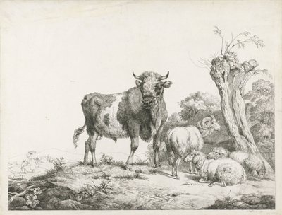 Byk, baran i dwie owce leżące pod wierzbą głóga autorstwa Pieter Gerardus van Os