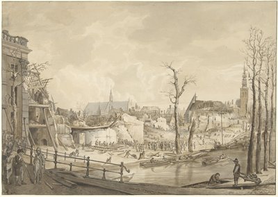 Ruiny po północnej stronie Steenschuur po katastrofie prochu w Leiden, 12 stycznia 1807 autorstwa Pieter Gerardus van Os