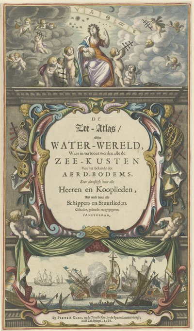 Strona tytułowa Pietera Goosa, Atlas morski lub Wodny świat, 1668 autorstwa Pieter Goos
