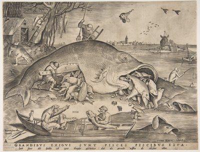 Duża ryba je małą rybę, 1557 autorstwa Pieter Heyden van der