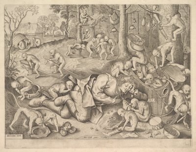Kupiec okradziony przez małpy, 1562 autorstwa Pieter Heyden van der