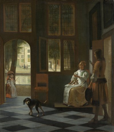 Kobieta kierująca młodym mężczyzną z listem, 1670 autorstwa Pieter Hooch de
