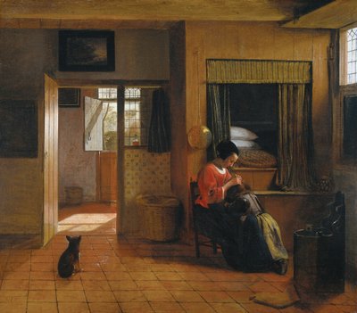 Wnętrze z matką odwszawiającą włosy dziecka Obowiązek matki, 1659-1660 autorstwa Pieter Hooch de
