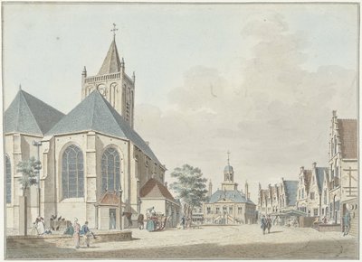 Rynek we Vlaardingen z kościołem i ratuszem autorstwa Pieter Jan van Liender