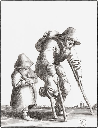 Okaleczony żebrak z dzieckiem (grafika) autorstwa Pieter Jansz (after) Quast