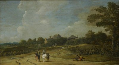 Krajobraz z jeźdźcami na piaszczystej drodze autorstwa Pieter Jansz. Post
