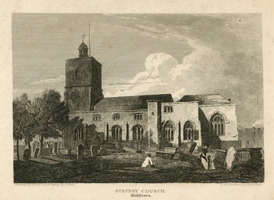 Kościół Stepney, Londyn (grafika) autorstwa Pieter Jansz. Quast