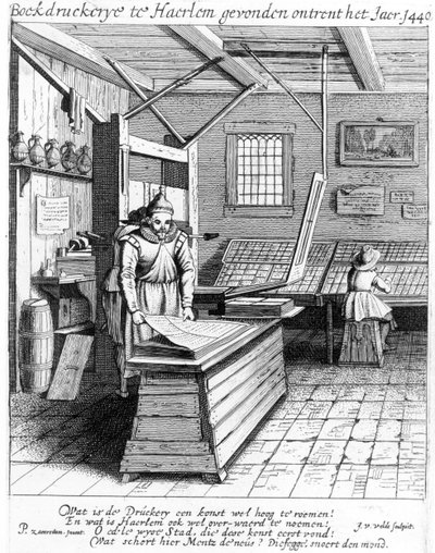 Introligatornia Laurensa Janszoon Kostera, z „Descriptionh ende lof van Haerlem”, wydanej w 1628 r. autorstwa Pieter Janszoon Saenredam