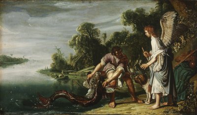 Anioł i Tobiasz z rybą autorstwa Pieter Lastman