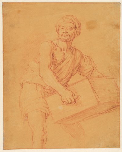 Studie eines bärtigen und turbantragenden Mannes, der eine Truhe trägt autorstwa Pieter Lastman