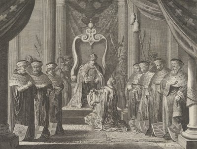 Tablica 8: Cesarz Maksymilian II nadający koronę herbowi Amsterdamu, z Cas..., 1638. autorstwa Pieter Nolpe