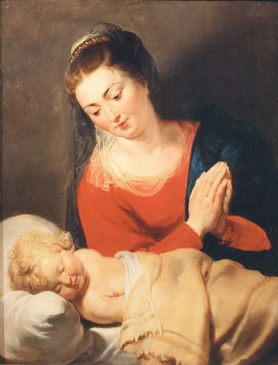 Dziewica adorująca śpiące dzieciątko, c. 1615. autorstwa Pieter Paul Rubens